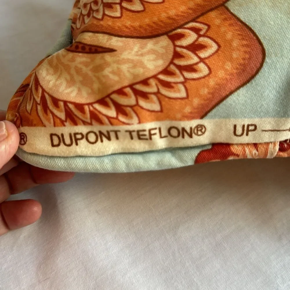 Custom-made sky blue coral print chinoserie pillow with zippered closure.